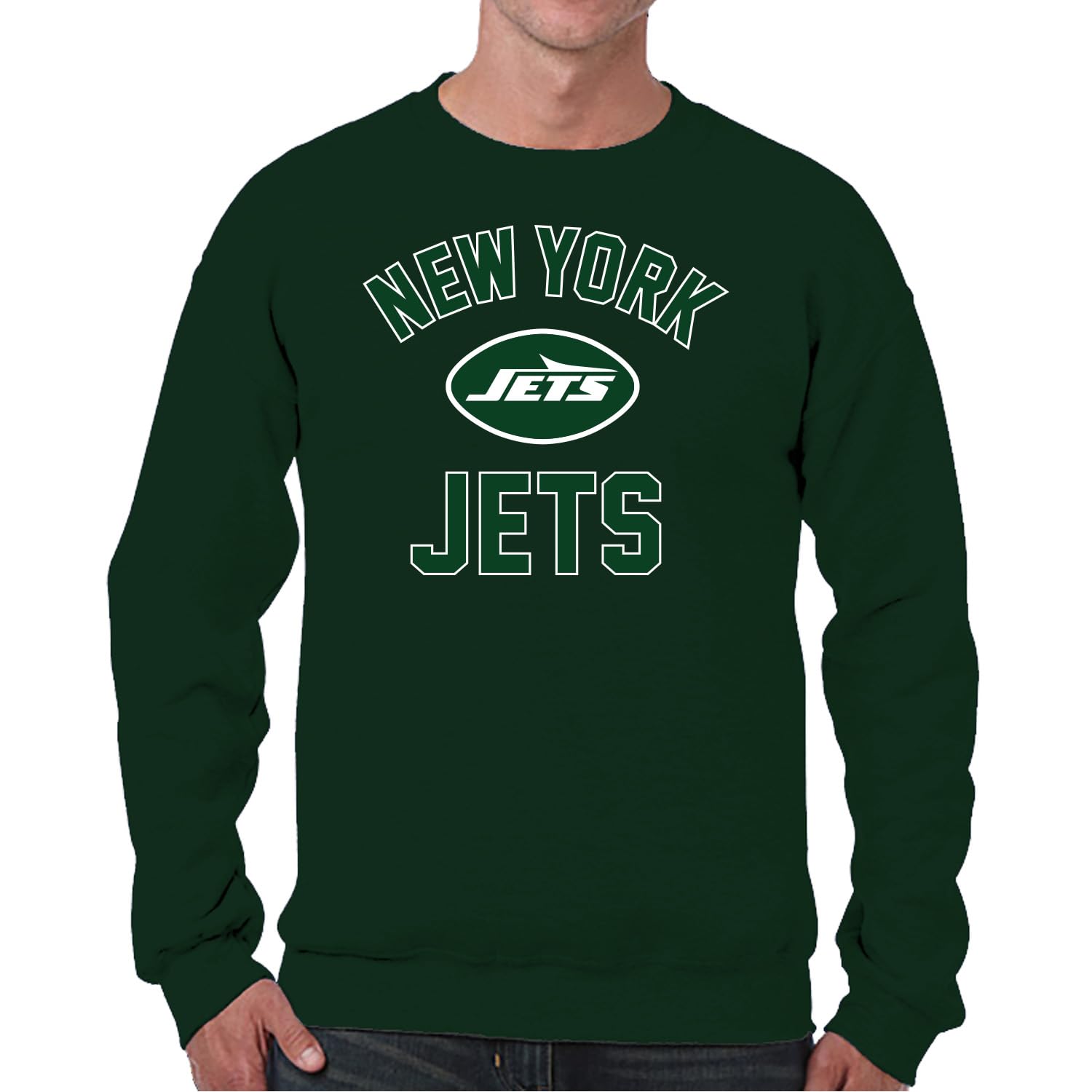 Team Fan Apparel NFL Adult Gameday Football Crewneck Sweatshirt - Cotton Blend - Stay warm, comfortable & stylish on game day (New York Jets - Forest Green, Small) Image