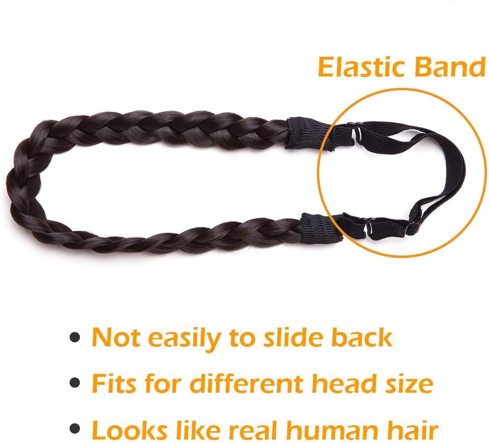 Silk-co Hair Plait Hairband in Dark Brown Braided Headband Elastic Synthetic Twist Front Hairpiece Accessory - Image 5