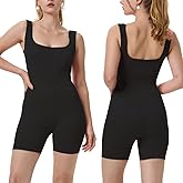 MOOVIAMS Romper for Women Workout Rompers Seamless Square Neck One-Piece Ribbed Jumpsuit Yoga Sleeveless Tank Top Outfits