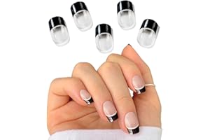 YIZHUO Semi Cured Gel Nail Strips Kit | Clear Base Black French Design, 20 Pcs Full Nail Wraps, Long Lasting, DIY at Home (UV Lamp Required)