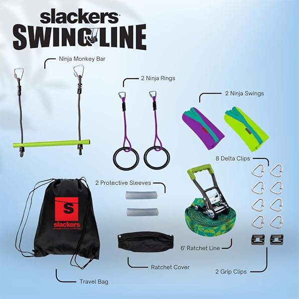 SLACKERS SWING LINE – TURN HEALTHY TREES INTO THE PERFECT BACKYARD SWINGSET – SLACKERS TREE SWING LINE KIT – GREAT TREE SWING ADDITION TO ANY YARD – RECOMMENDED FOR AGES 3+