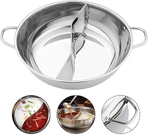 28/32/34cm Thick Stainless Steel Hot Pot,Two Flavor Separation Induction Cooker With Heatproof Practical Handle, Usable Safe For Induction Cooker, Gas Furnace, Electric Furnace（No Cover）