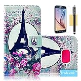 S6 Case, Galaxy S6 Wallet Case, Tradekmk(TM) Brand New Stylish PU Leather Stand Wallet Slim Protector Case Cover[Colored Drawing Pattern] For Samsung Galaxy S6 [+Stylus+Screen Protector+Cleaning Cloth]-(Series-E)