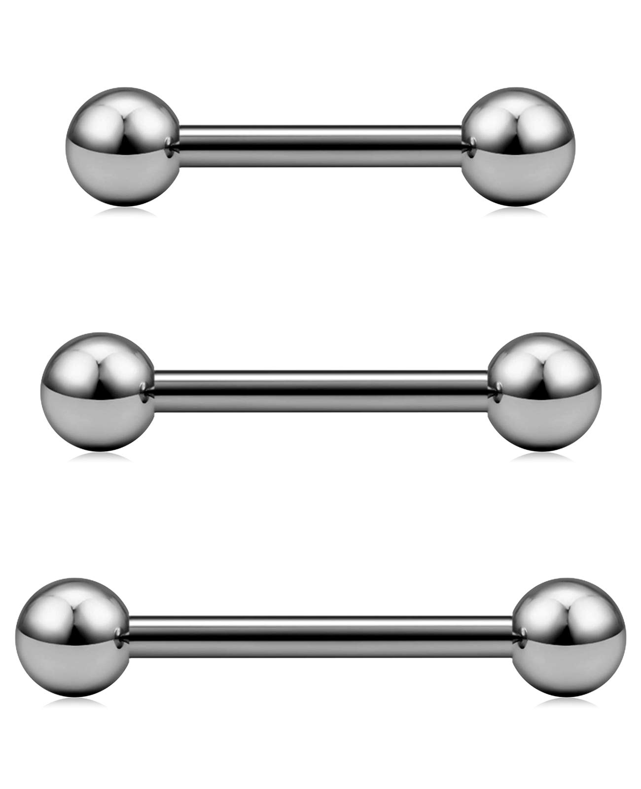 CIZME 3pcs Titanium Tongue Bars Set 14G 12/14/16mm Straight Barbell Tongue Ring Piercing Jewellery