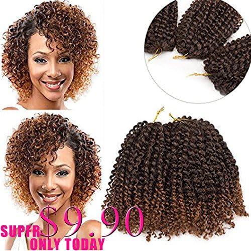 Callia Marlybob Crochet Hair Braiding Hair 3 Bundles Of 1 Pack Kanekalon Synthetic Hair Extensions (8'' 1B/30#)