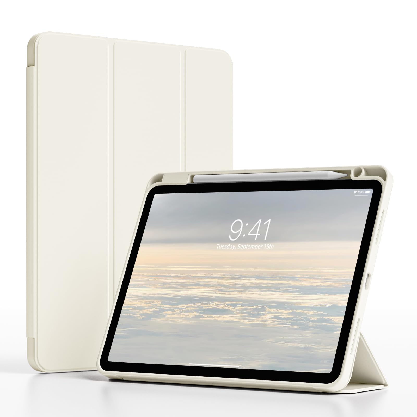Photo 1 of GKABXY Case for iPad Air 11 inch M2/M3 (2024/2025), iPad Air 5th/4th Generation (2022/2020) 10.9 Inch-Shockproof Cover with Apple Pencil 2 Charging & Holder, Auto Wake/Sleep (White Cream)