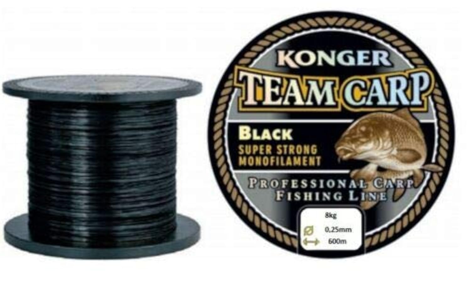 Konger Team Carp Fishing Line 600 m Monofilament Feeder (0.25 mm / 8.00 kg) Black