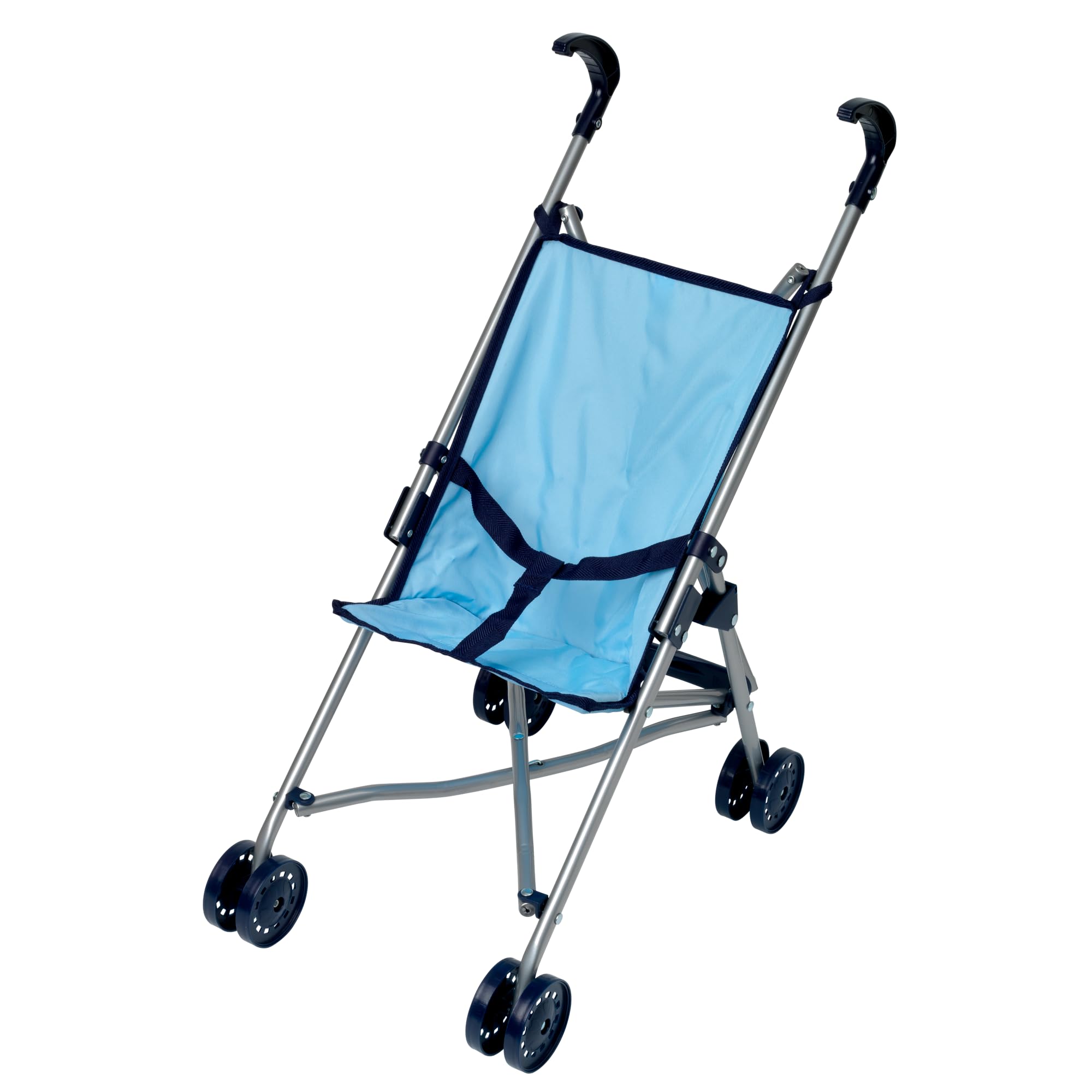 DOLLSWORLD from Peterkin | Deluxe blue four wheel folding stroller, suitable for dolls up to 56cm (22"). Stroller measures 52 x 27 x 55cm | Dolls & Accessories | Ages 3+