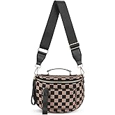 Duyijiff Checkered Bum Bag - Cross Body Bum Bag for Woman Checkered Fanny Pack Large Checker Belt Purse (A02 Khaki)
