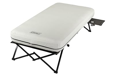 Coleman Queen-Size Airbed Cot Combination, Folding Air Mattress with Steel Frame & Side Table, Battery Pump Included, Great for Camping, Lounging, Elevated Sleeping, Guests, & More