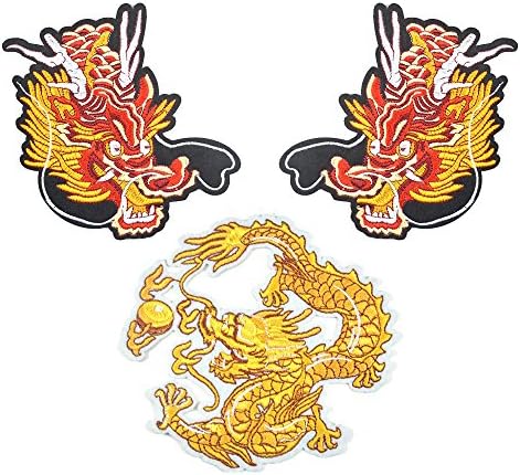 3 pack Appliques Patches Iron On Patterns Print Embroidery Sewing Craft Supplies Machines Designs Logo Cloth Hat Bag DIY Decor (flying dragon)