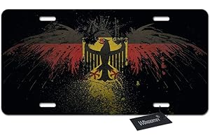 Wondertify License Plate Germany Flag Vintage German Emblem Eagle Fly Decorative Car Front License Plate,Vanity Tag,Metal Car Plate,Aluminum Novelty License Plate for Women Car,6 X 12 Inch