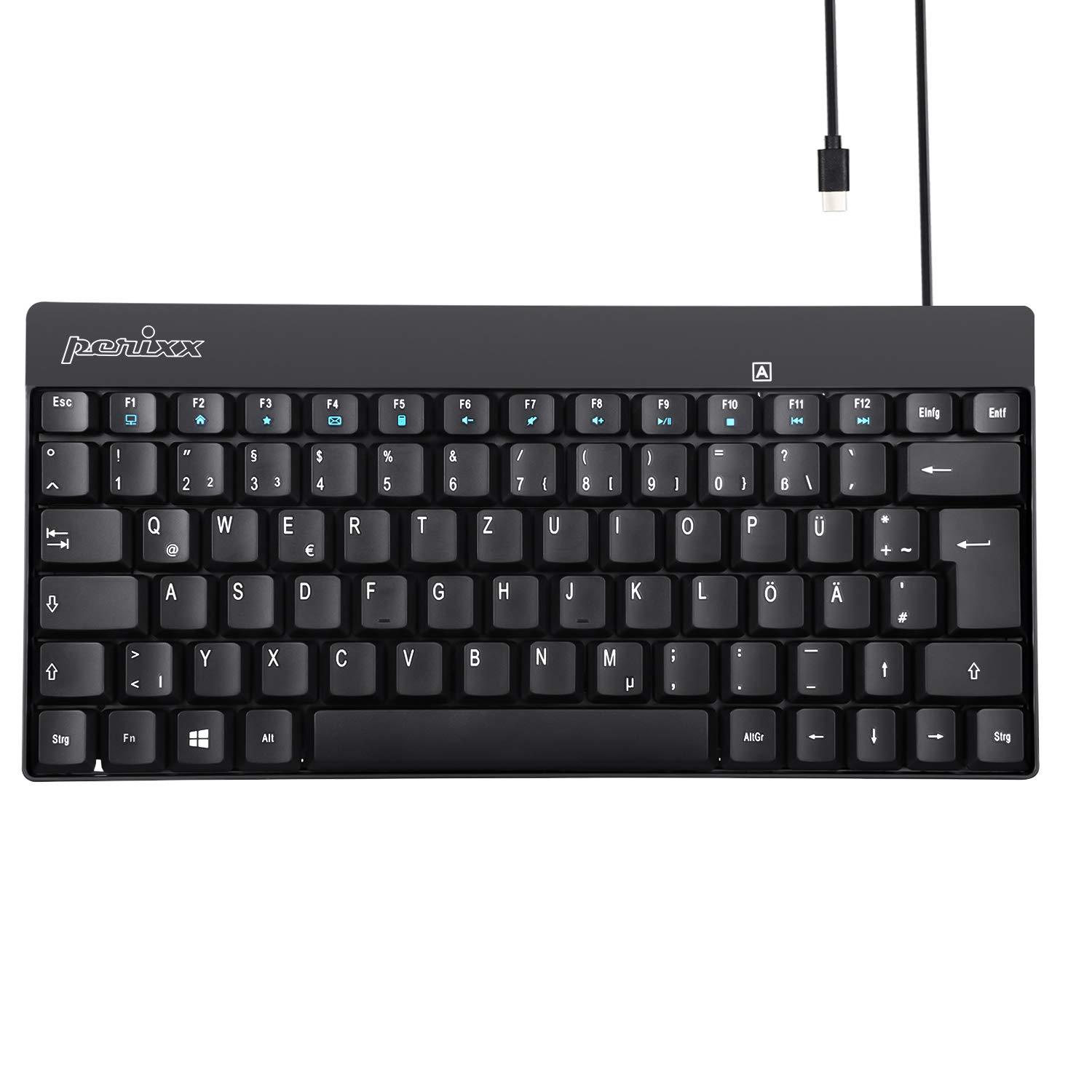 Perixx PERIBOARD-422 Wired Compact Mini Keyboard, USB C Port, Black, 11671