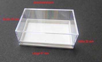 4 Plexiglas Acrylglas Vitrine CUBE DOSEN für Modellautos, Mineneralien,Fosielen, Ü-Ei Figuren weißer Boden, farbloser, klarer