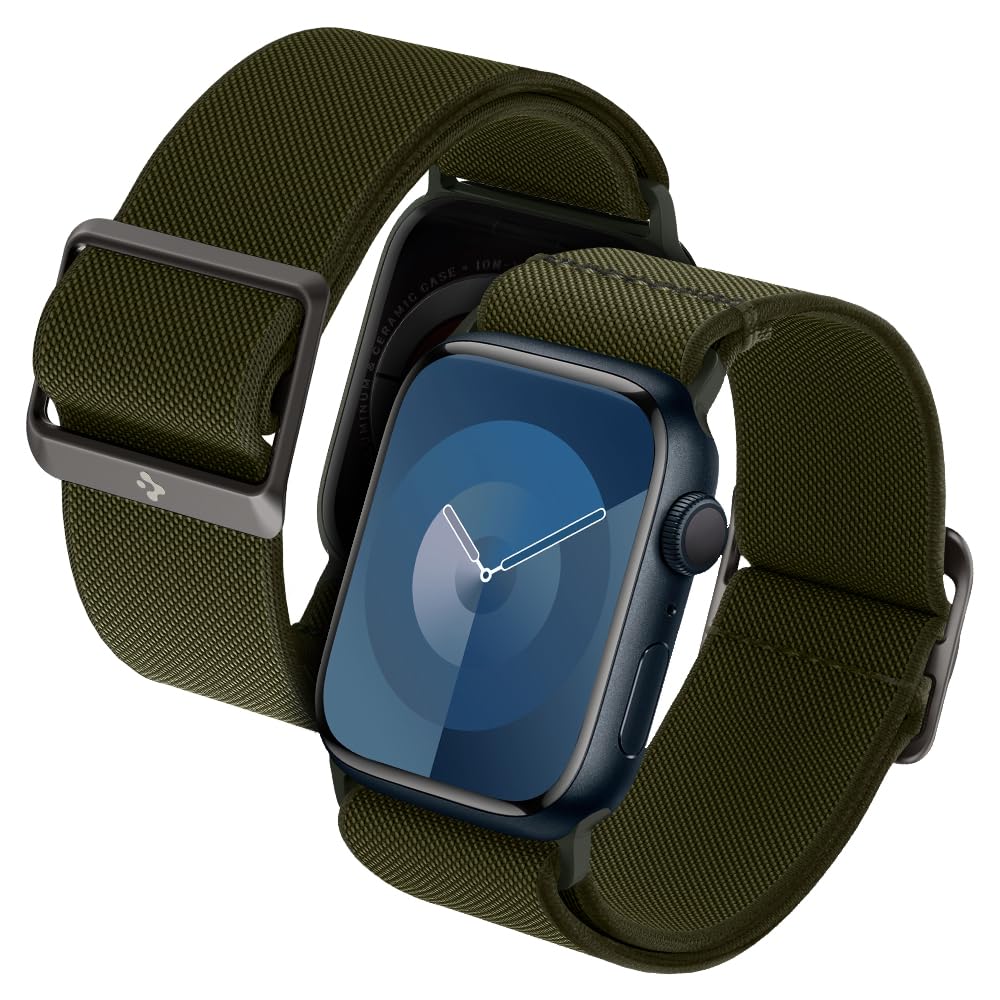 Spigen Lite Fit Elastic Nylon Solo Loop Strap Band Compatible with Apple Watch Series 11/10 (42mm), 9/8/7 (41mm), SE/6/5/4 (40mm), 3/2/1 (38mm) Nylon Solo Loop - Khaki