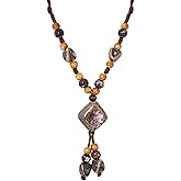 MINACHI Boho Vintage Ceramic Floral Beaded Long Necklace, Personality Jewelry for Women