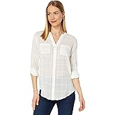 Carve Designs Womens Dylan Textured Tunic Button Down Shirt, Cloud, Large US