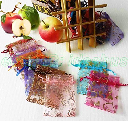 CYNDIE Hot Sale New 12 25 50 100pcs Organza Bags Jewlery Wedding Gift Pouches 10x7 5cm 4x3inch AH02 Turquoise+Gold Musical Note... 25pcs