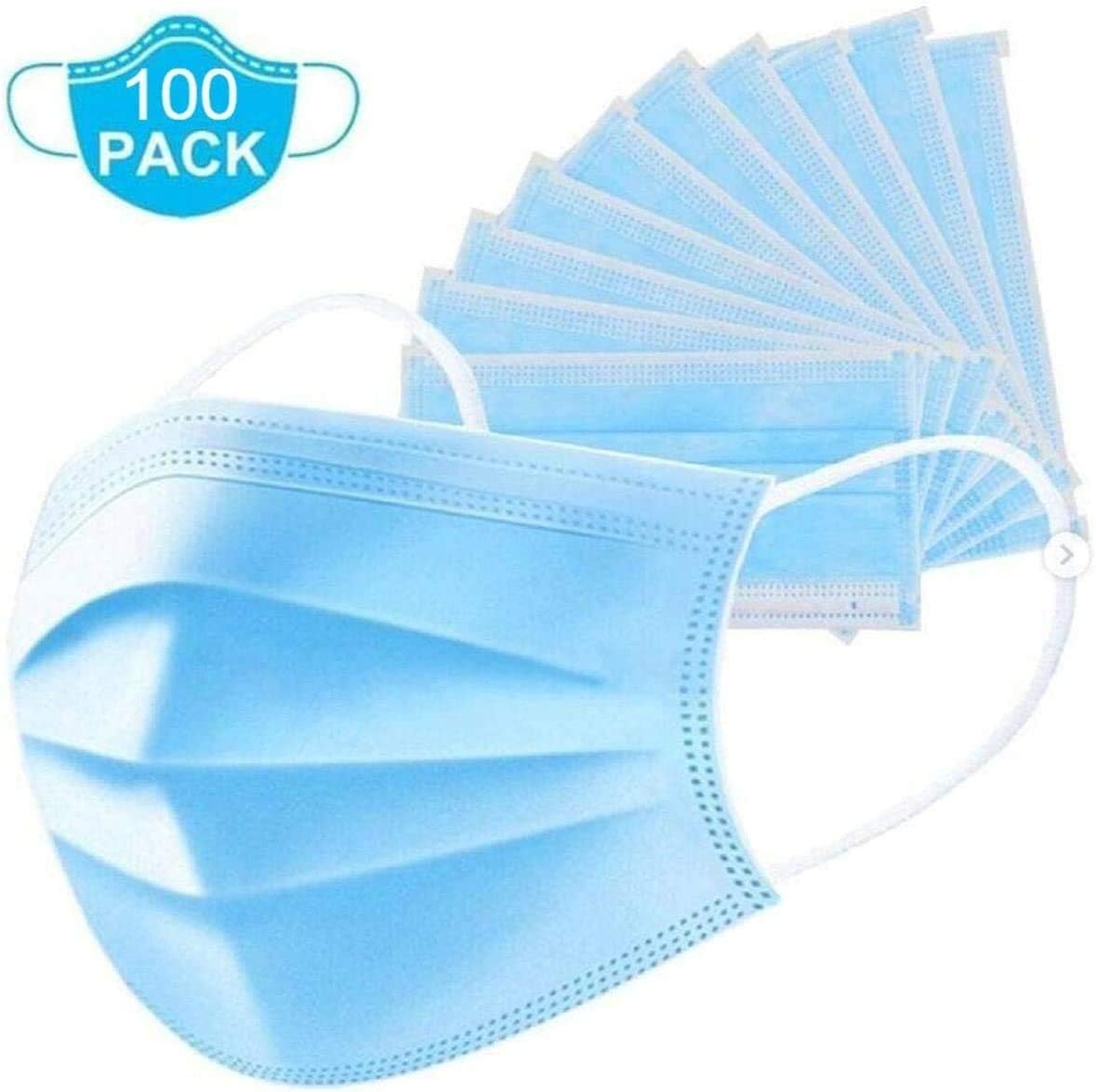 Hairby 100PCS Disposable Surgical Mask Protection Mask, face mouth Protector with Ear Loops, CE Certification, 3 PLY, Non-woven and waterproof materials
