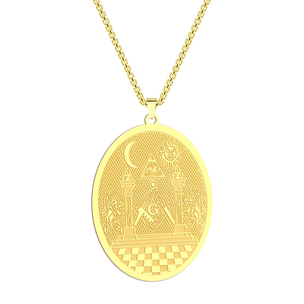 chengxun Freemasonry Mason Pendant Masonic Symbol Necklace For Man Women Twin Pillars Boaz And Jachin Charm Chain Stainless Steel Jewelry Gift for Him (208G)