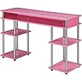 Convenience Concepts Designs2Go No Tools Student Desk 47.25" - Contemporary Office, Dorm Room Desk and Vanity with Storage Shelves, Pink