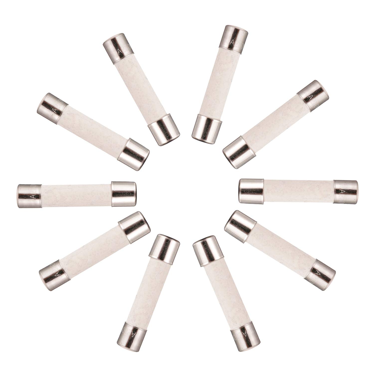 BOJACK T15A250V 6x30 mm 15 A 250 V Slow-Blow Ceramic Fuses 15 amp 250 Volt 0.24 x 1.18 Inch Ceramic Tube Time-delay Fuses (Pack of 20 Pcs)