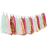 20pcs Tassel Garland Party Decor，Tassel Banner Tissue Paper DIY Decorations for Wedding Baby Shower Birthday Event Party Garland Decor (Gold Mint Rose Red Pink)