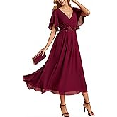 Ever-Pretty Women's V Neck Chiffon Applique A-Line Elastic Maxi Cocktail Wedding Guest Dress Vestidos Elegante 02093