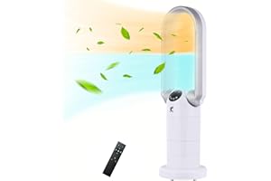 Ocean Loong 1500W Space Heater & 29” Bladeless Tower Fan for Bedroom, Ceramic Heater with Thermostat, 120° oscillation, 9Hs Timer& 9Speeds Table Fan with Remote, AB01H (Cream)