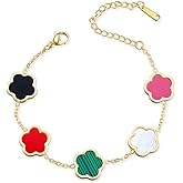 Zeyicher 14K Gold-plated Clover Lucky Bracelet Women's Black/White/Pink/Colorful Flower Five Leaf Chain Bracelet Fashion Jewelry Gift -Hypoallergenic Charm for Birthdays, Holiday & Daily Wear