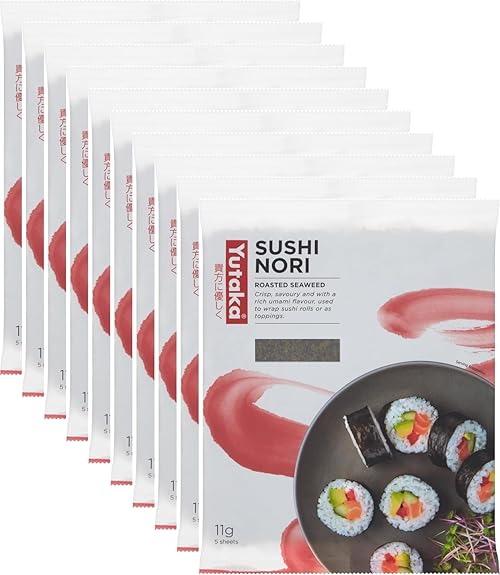 Yutaka Sushi Nori Seaweed (Pack of 10, 50 Full Sheets) | Premium Roasted Seaweed for Sushi, Hand Rolls & Snacks