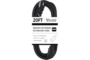 YOJOE 20 Foot Black Outdoor Extension Cord - 16/3 SJTW Waterproof Extension Cable with 3 Prong Grounded Plug - 16 Gauge Extension Cord for Valentines Day Inflatables Outdoor Decorations - UL Listed