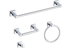 Chrome Bathroom Hardware Set 4 Pieces,Towel Bar Set Stainless Steel Wall Mounted, Includes 16In Hand Towel Bar, Towel Ring, R