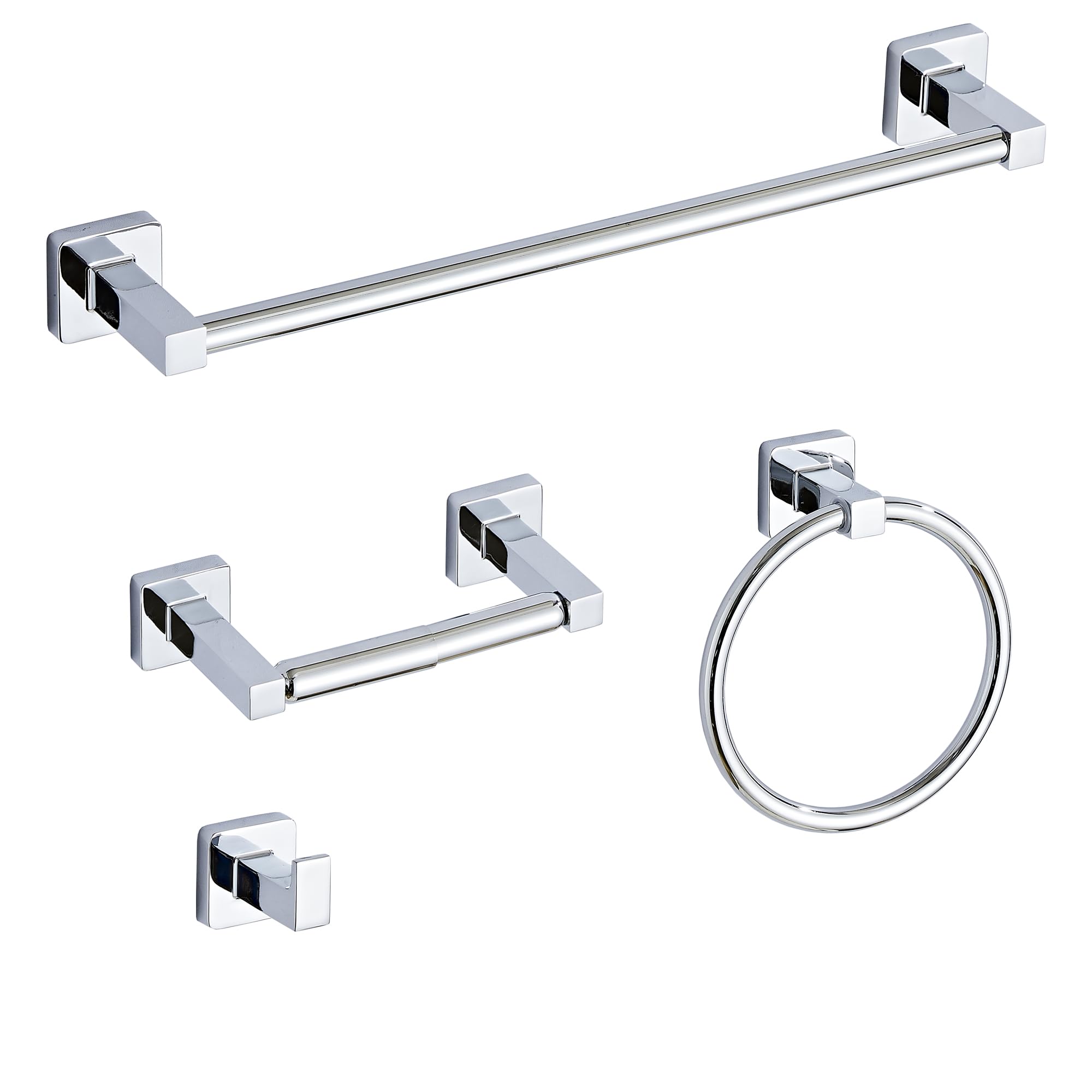Photo 1 of Chrome Bathroom Hardware Set 4 Pieces,Towel Bar Set Stainless Steel Wall Mounted, Includes 16In Hand Towel Bar, Towel Ring, Robe Towel Hooks,Toilet Paper Holder, Bathroom Towel Rack Set
