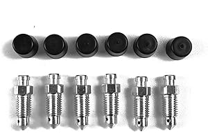 KAM HOI 6 PCS Brake Bleeder Screws with D24-1.3ust Cover,Wheel Cylinder Bleeder Valve,Caliper Bleeder Screw with Rubber Cap 3/8-24 x 1.3 Inch Length, Bleeding Screws Bleed Kit