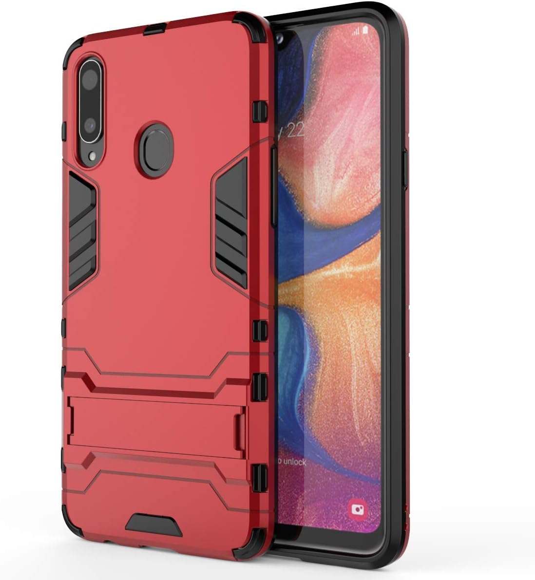 HDRUN Case for Samsung Galaxy A20S Case, Full-body Rugged PC Bumper Hard Case Hybrid Dual Layer Protective Cover with Kick Stand Compatible for Samsung Galaxy A20S,Red