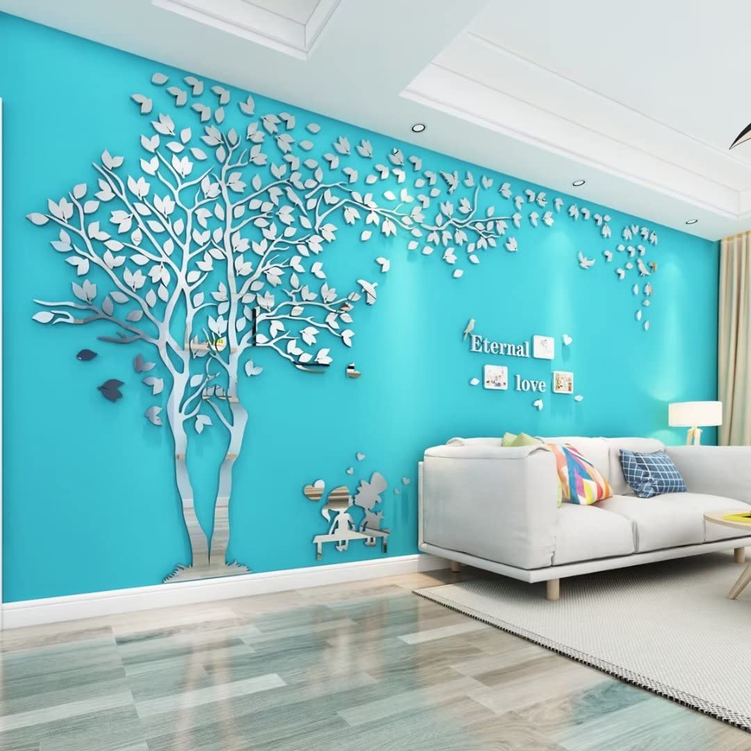 3D Tree Wall Stickers DIY Tree Bird Wall Decal Large Family Photo Frames Art Murals Tree Sticker for Living Room Bedroom Restaurant Home Decor(Silver Left,XL:180 * 350cm)