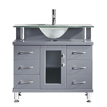 Virtu Usa Vincente 36 Inch Single Sink Bathroom Vanity Set In Grey