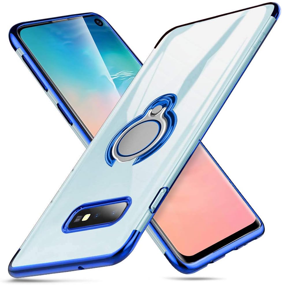 ATUSIDUN Samsung Galaxy S10 Plus / S10+ Case 6.4" Clear Slim-Fit Soft Flexible TPU Anti-scratch Cases 360° Rotating Ring Holder Stand Sockproof Bumper Case Cover - Blue