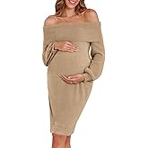 V FOR CITY Maternity Sweater Dress for Baby Shower Off The Shoulder 2025 Winter Fuzzy Puff Sleeve Bodycon Party Dresses