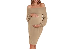 V FOR CITY Maternity Sweater Dress for Baby Shower Off The Shoulder 2025 Winter Fuzzy Puff Sleeve Bodycon Party Dresses