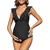 American Trends Maternity Swimsuit V-Neck One Piece Maternity Bathing Suit Ruffled Lace Up Swimwear