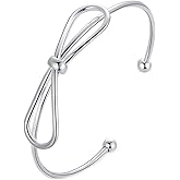 Greendou Fashion Jewelry 925 Sterling Silver Plated Bow-Knot Double Round Head Open Bangle Bracelet
