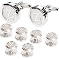 Dannyshi Mens Cufflinks and Studs Tuxedo Shirts Business Wedding Initials Alphabet A-Z Gift Set