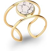 MJLULU Coin White Simulated Howlite Geometric Stone Double Line Simple Ring