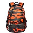 BLUEFAIRY Kids Backpack for Boys Elementary Primary School Bags for Childs Book Bags for Aged 6-8 8-10 Childrens 17 Inch Camo Orange