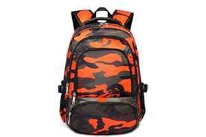 BLUEFAIRY School Backpack for Kids Boys Elementary Primary Middle School Bookbags Back to School Bags Gifts for Childs Mochila Escolares para Niños 17" Camo Orange