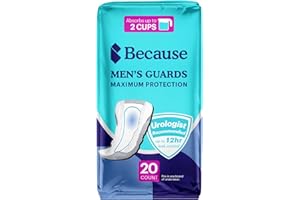 Because Premium Guards for Men - 20 Count Pack of Discreet, Individually Wrapped Bladder Protectors - Complete Absorbency, Fast-Locking, Odor Control - Comfort Fit, 2 Cups of Absorbency