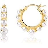 Gold Pearl Earrings for Women Hypoallergenic Sterling Silver Post Gold Pearl Hoop Earrings Pearls Earings for Women Jewelry Gifts