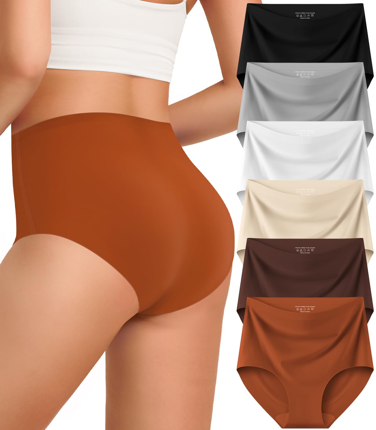 Photo 1 of Kalapa Seamless Womens Underwear High Waisted No Show Briefs Silky Stretch Breathable Full Coverage Ladies Panties Multi Pack (US, Alpha, XX-Large, Regular, Regular, Multi-1(6Pack))